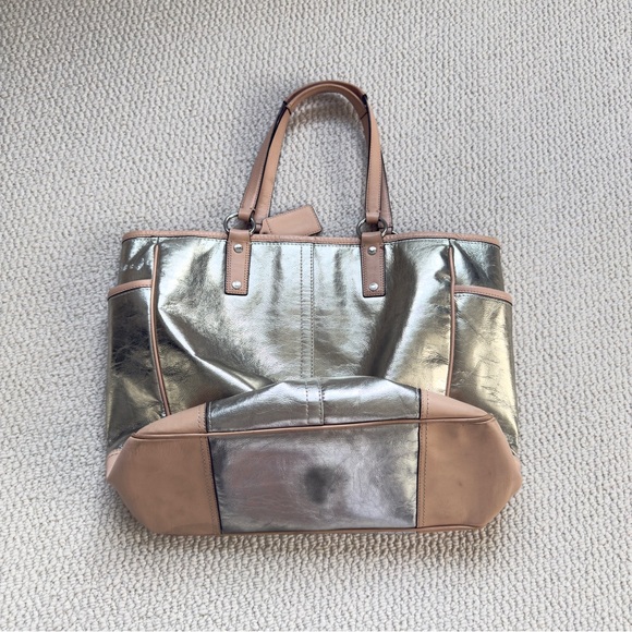 Vintage Coach Metallic Silver and Tan Leather Tote - Picture 15 of 15